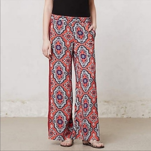 ANTHROPOLOGIE Lilka Printed Palazzo Wide Leg Pants - Picture 1 of 8